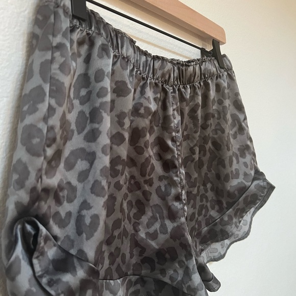 Express Satin Sleepwear Grey Animal Print Leopard Pajama Shorts - Picture 4 of 9